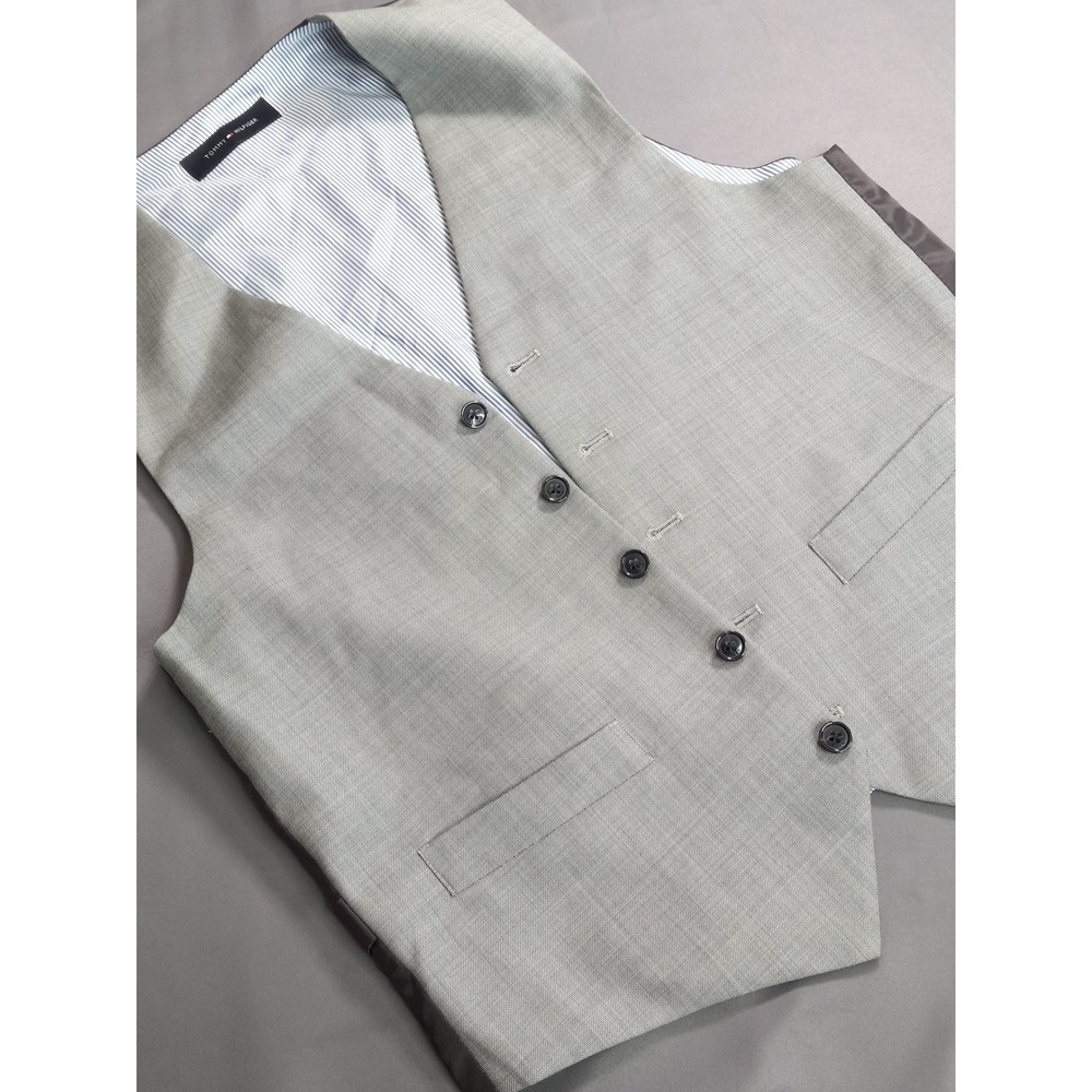 Tommy Hilfiger Mens Grey 100% Worsted Wool Suit Vest Size S‎ 5-Button Formal